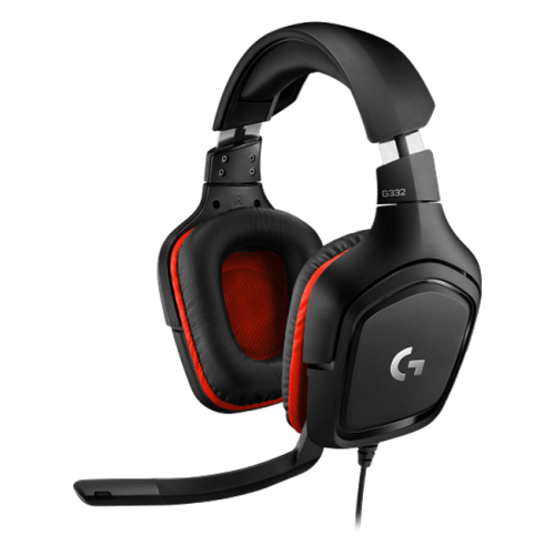 LOGITECH G332 Wired Gaming Headset - LEATHERETTE - BLACK/RED - 3.5 MM