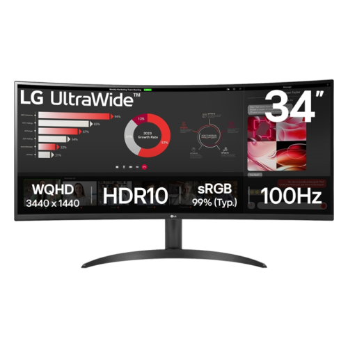 LG - 34" 34WR50QK-B Monitor, VA, 5mc, 100Hz, QHD (3440x1440), HDMI+Display Port, Black